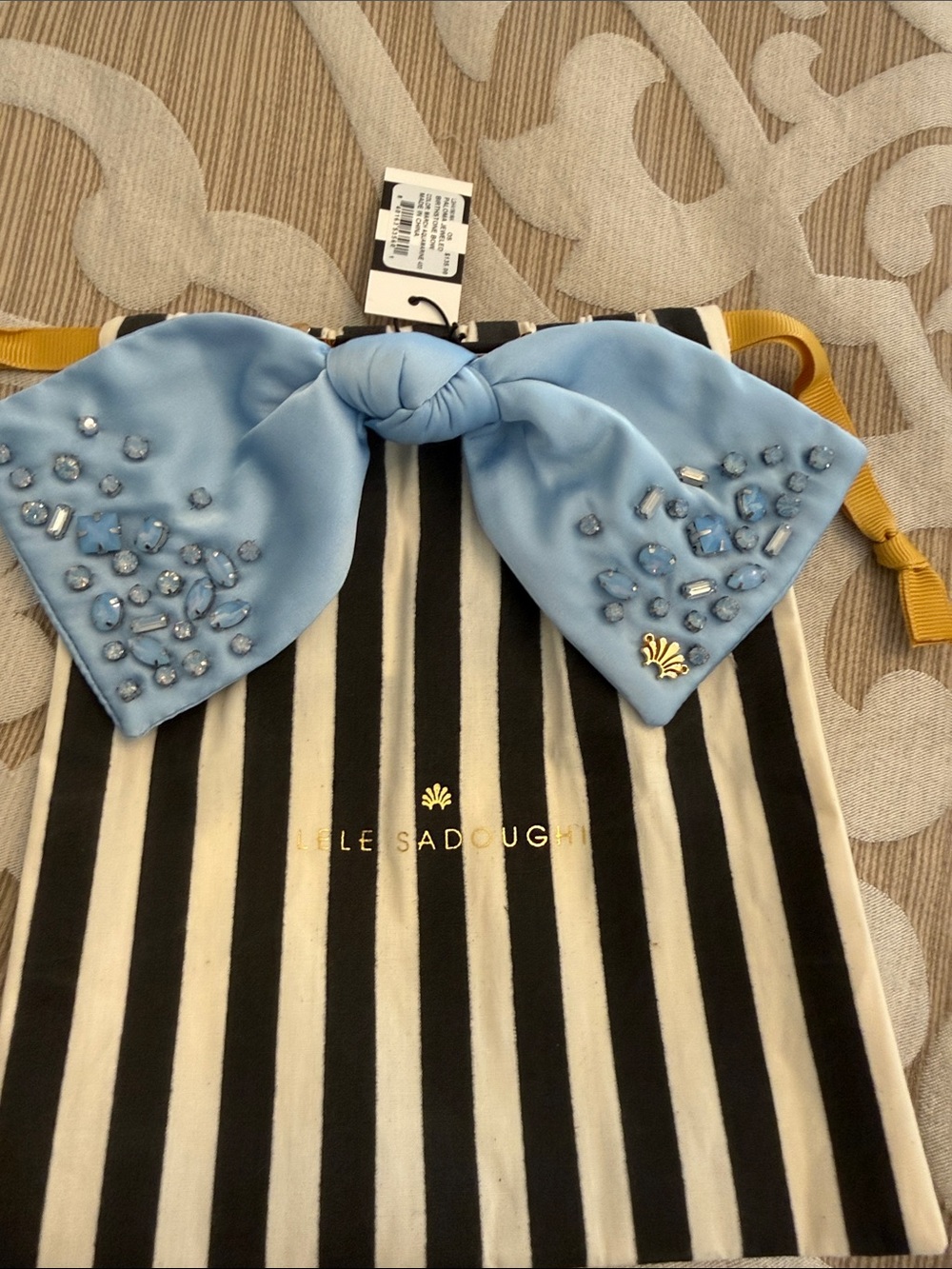 Lele sadoughi Embellished Light Blue Satin Bow Hair Tie